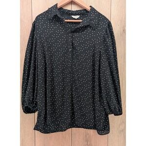Max Studio London Black Polka Dot Lace Trim Blouse – Size XL